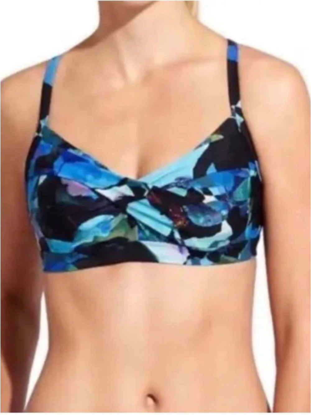 Athleta Twist Bikini Top Sz 32 B/C Blue Mystique Print Swim EUC